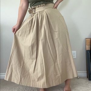 NWT Baloot Midi Asymmetrical Gathered Waist Belted Tan Skirt